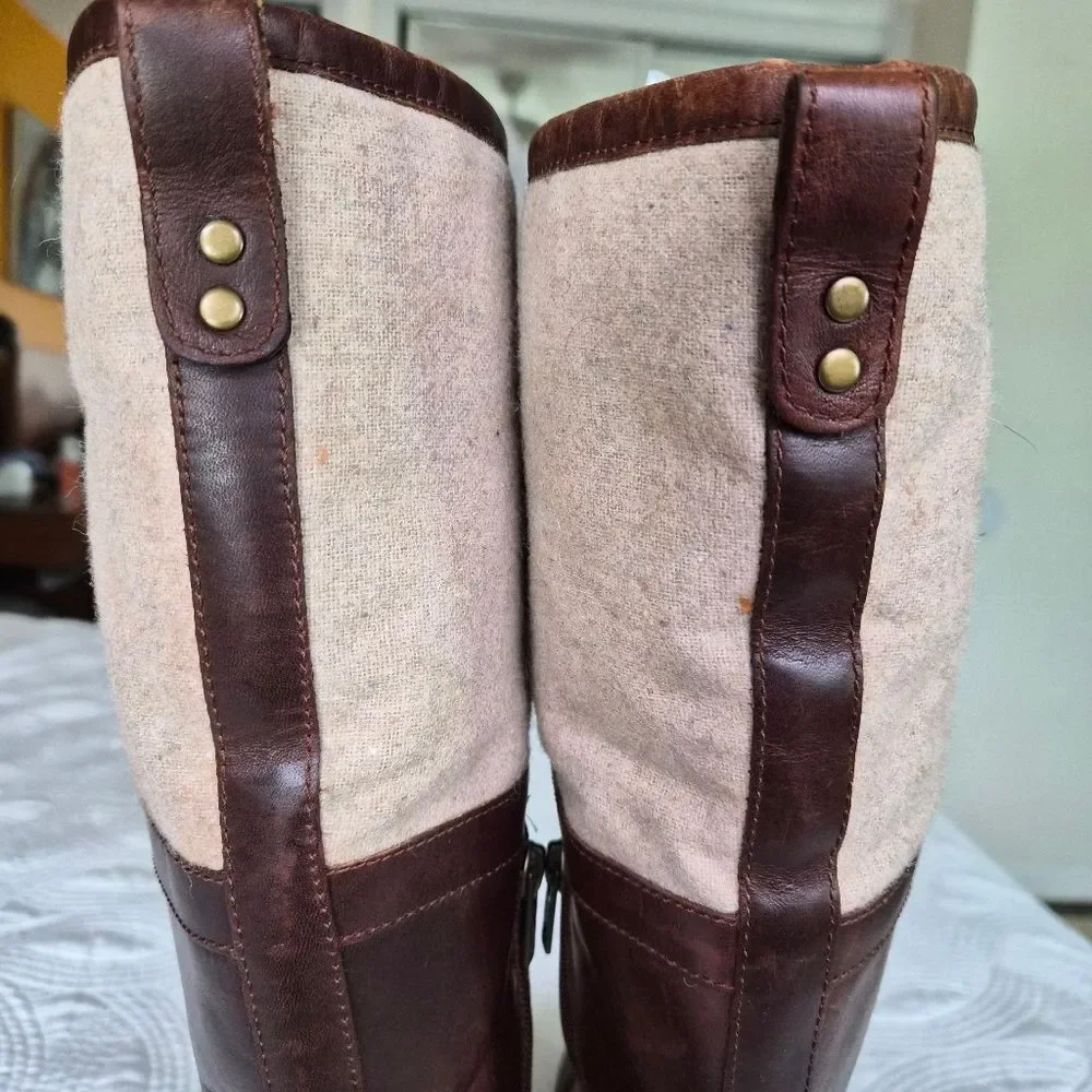VGUC UGG Elsa Tall Leather Boot Brown Cream size 8